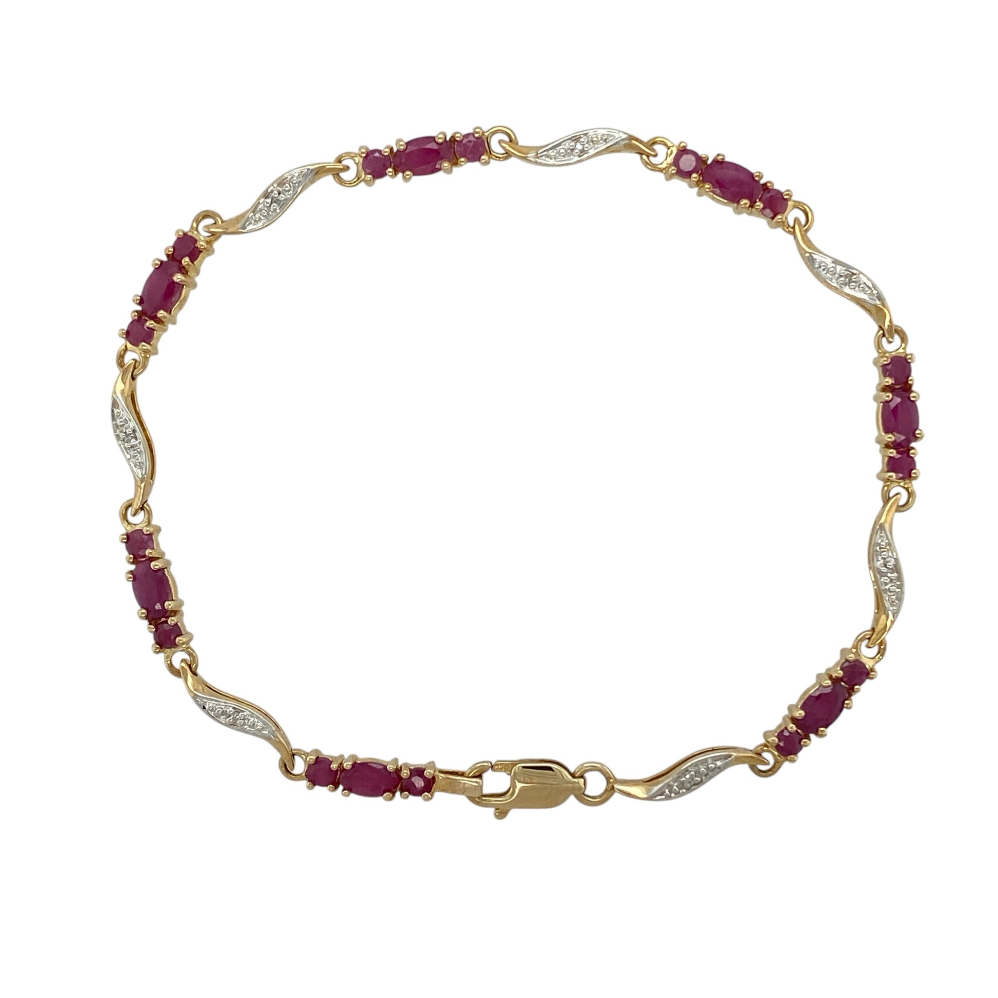9ct Gold Diamond & Ruby Set 7.5" Bracelet
