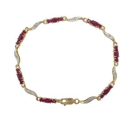 9ct Gold Diamond & Ruby Set 7.5" Bracelet