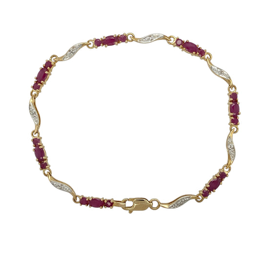 9ct Gold Diamond & Ruby Set 7.5" Bracelet