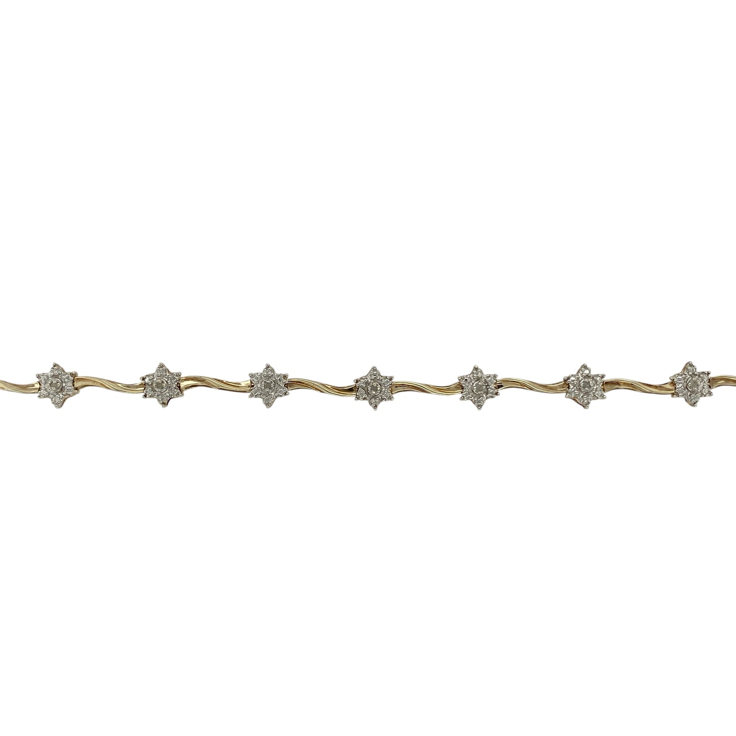9ct Gold & Diamond Set Cluster 7" Bracelet