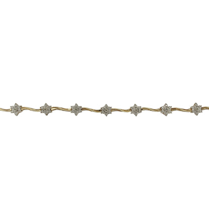 9ct Gold & Diamond Set Cluster 7" Bracelet