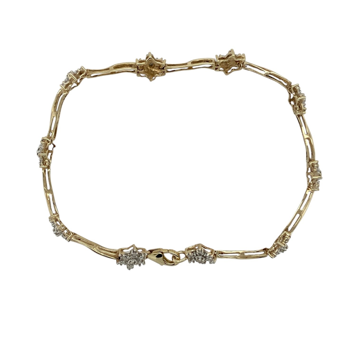 9ct Gold & Diamond Set Cluster 7" Bracelet