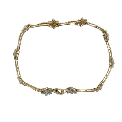 9ct Gold & Diamond Set Cluster 7" Bracelet