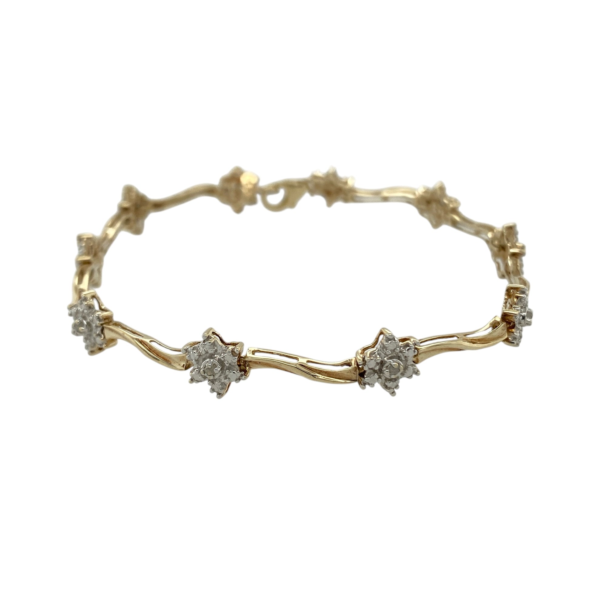 9ct Gold & Diamond Set Cluster 7" Bracelet