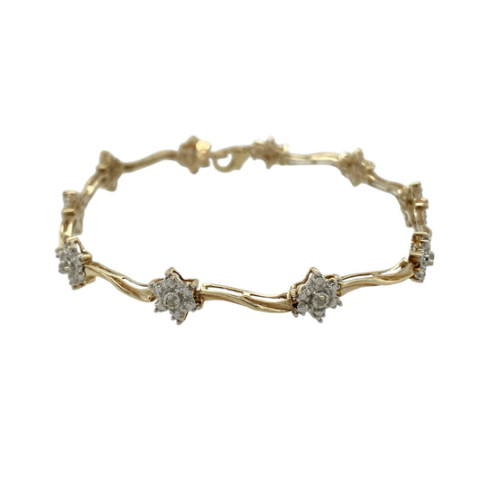 9ct Gold & Diamond Set Cluster 7" Bracelet