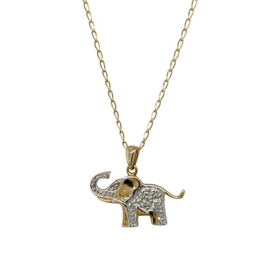 9ct Gold & Diamond Elephant 18" Necklace