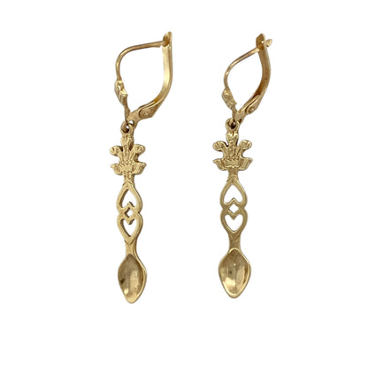 9ct Gold Three Feathers Lovespoon Drop Earrings