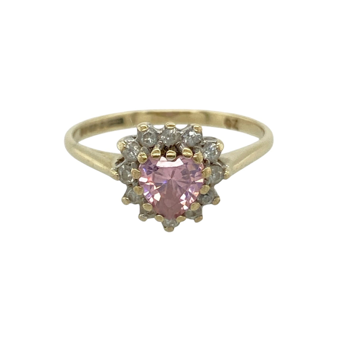 9ct Gold Pink Stone & Cubic Zirconia Heart Cluster Ring