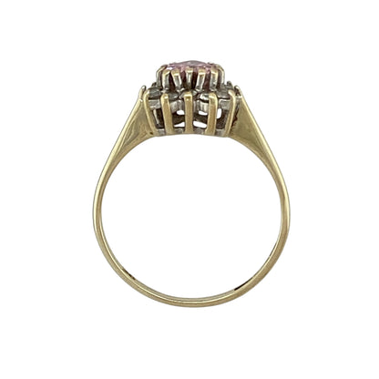 9ct Gold Pink Stone & Cubic Zirconia Heart Cluster Ring