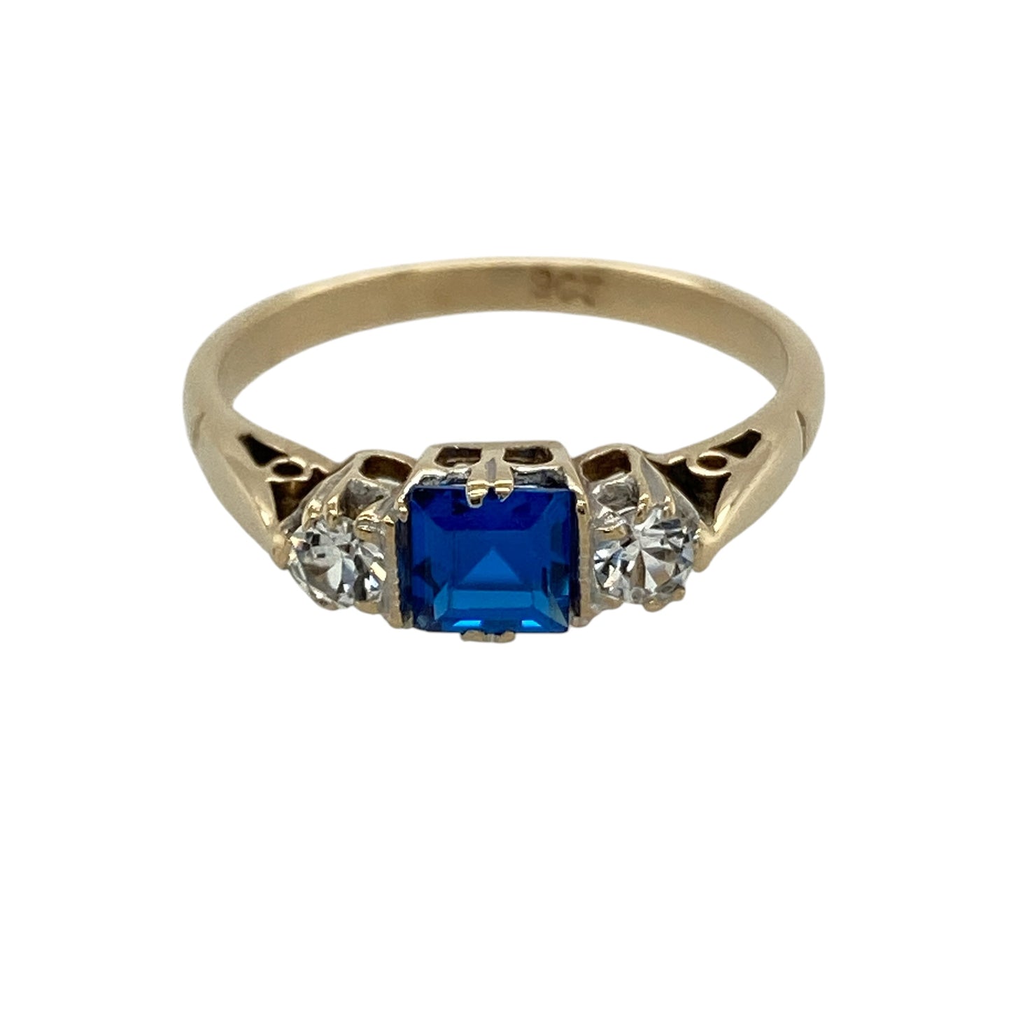 9ct Gold Sapphire & Cubic Zirconia Trilogy Ring