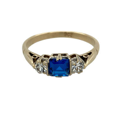 9ct Gold Sapphire & Cubic Zirconia Trilogy Ring