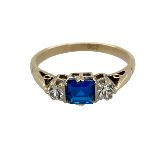 9ct Gold Sapphire & Cubic Zirconia Trilogy Ring