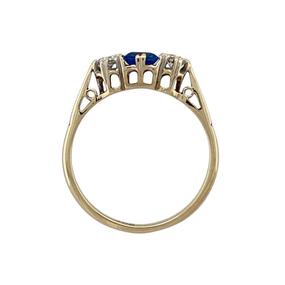 9ct Gold Sapphire & Cubic Zirconia Trilogy Ring