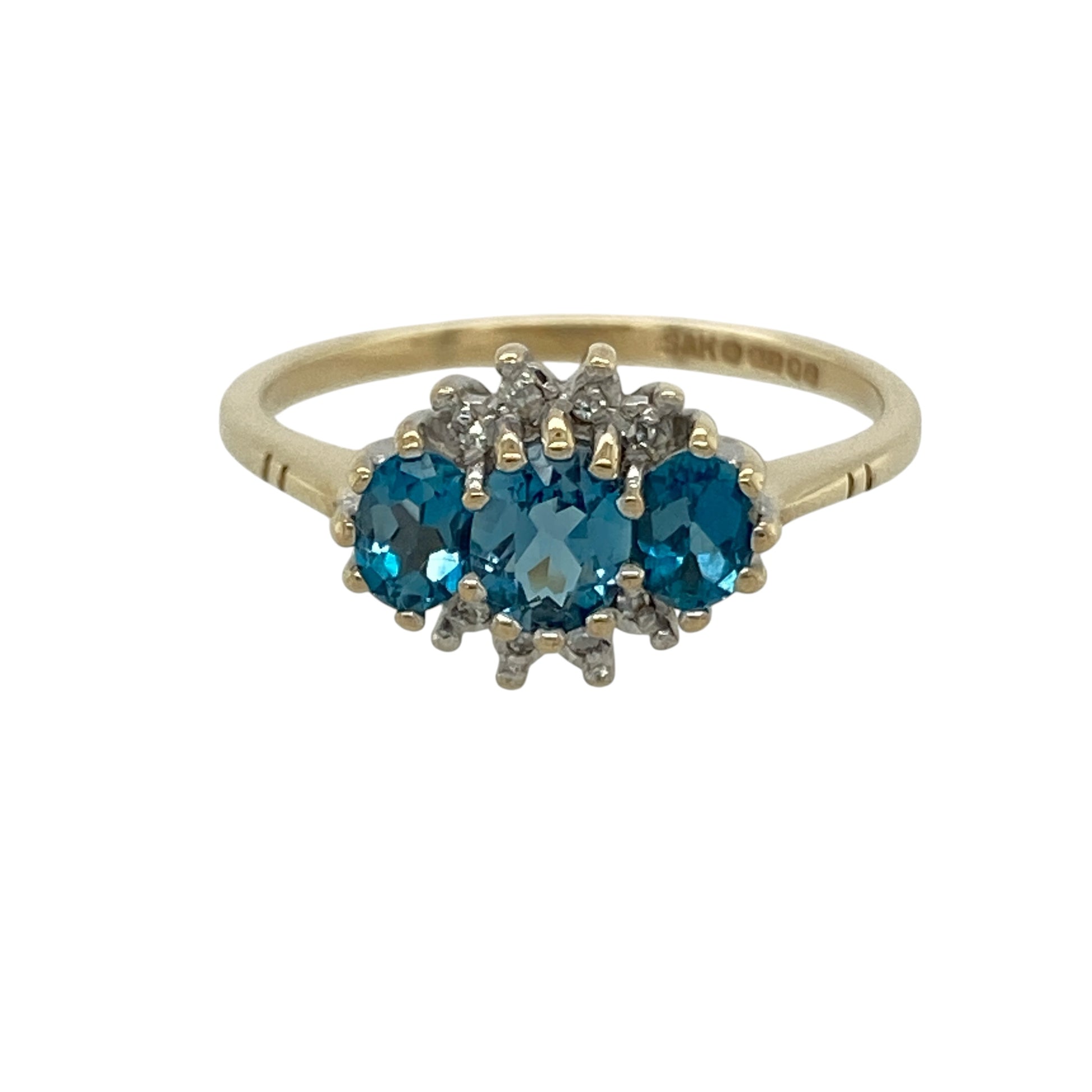 9ct Gold & Blue Topaz Trilogy Ring