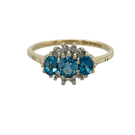9ct Gold & Blue Topaz Trilogy Ring