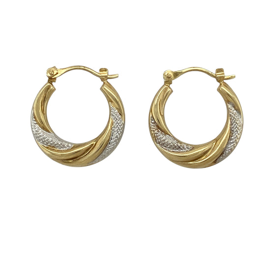 9ct Gold Twisted Textured Hoop Creole Earrings