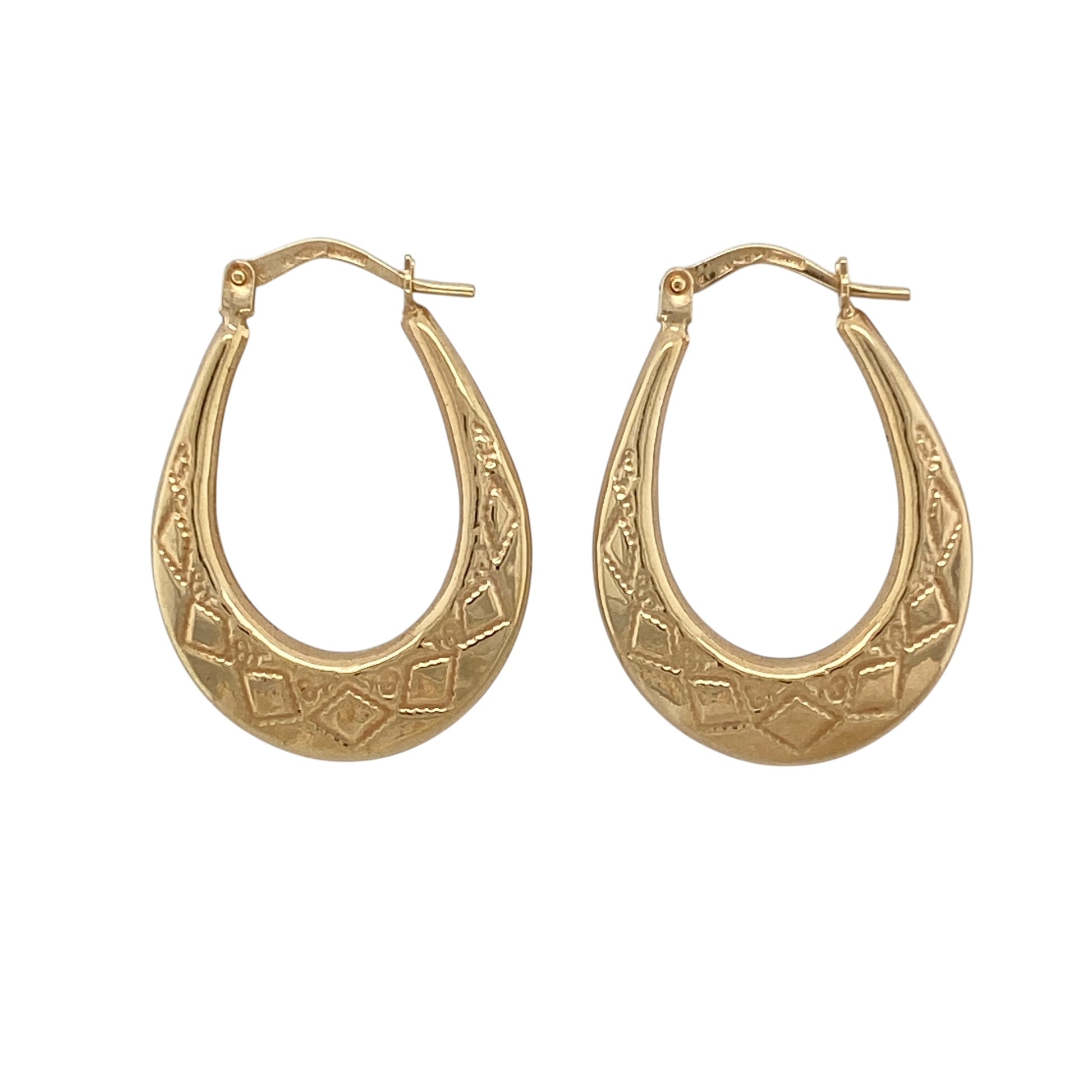 9ct Gold Patterned Oval Creole Earrings