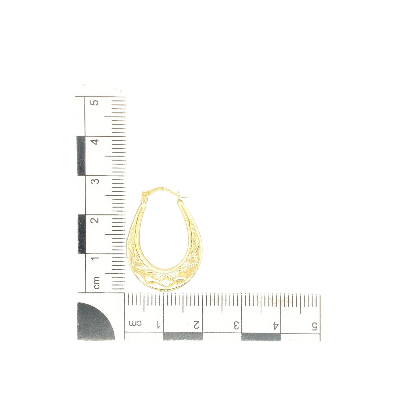 9ct Gold Patterned Oval Creole Earrings