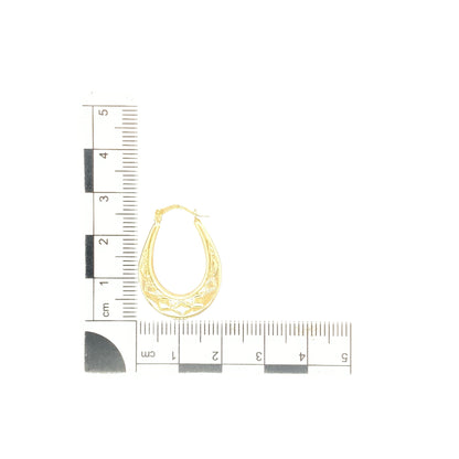9ct Gold Patterned Oval Creole Earrings