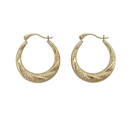 9ct Gold Twisted Textured Hoop Creole Earrings