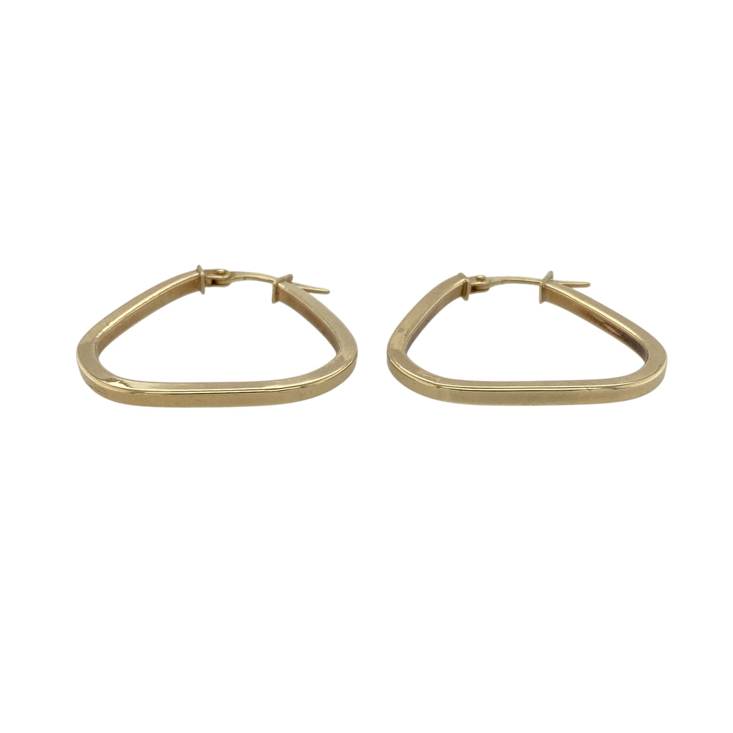 Add a modern geometric touch to your jewellery collection with these pre-owned 9ct yellow gold triangle shaped creole earrings, featuring a contemporary angular design with timeless everyday appeal—perfect for casual wear, workwear, or stylish occasion looks.

Design: The earrings feature a sleek triangle shaped creole hoop design, offering a modern alternative to traditional round hoops with clean lines and eye-catching styling.