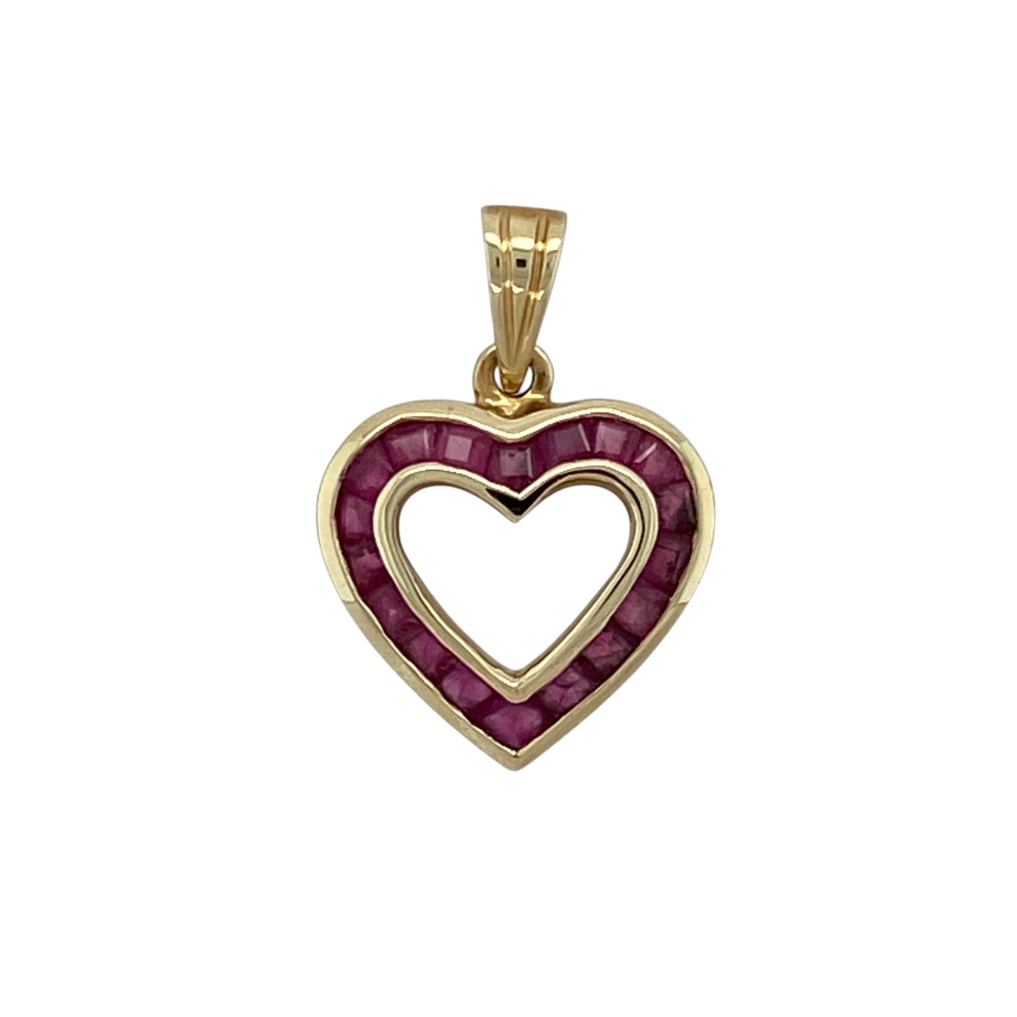 9ct Gold & Ruby Set Open Heart Pendant