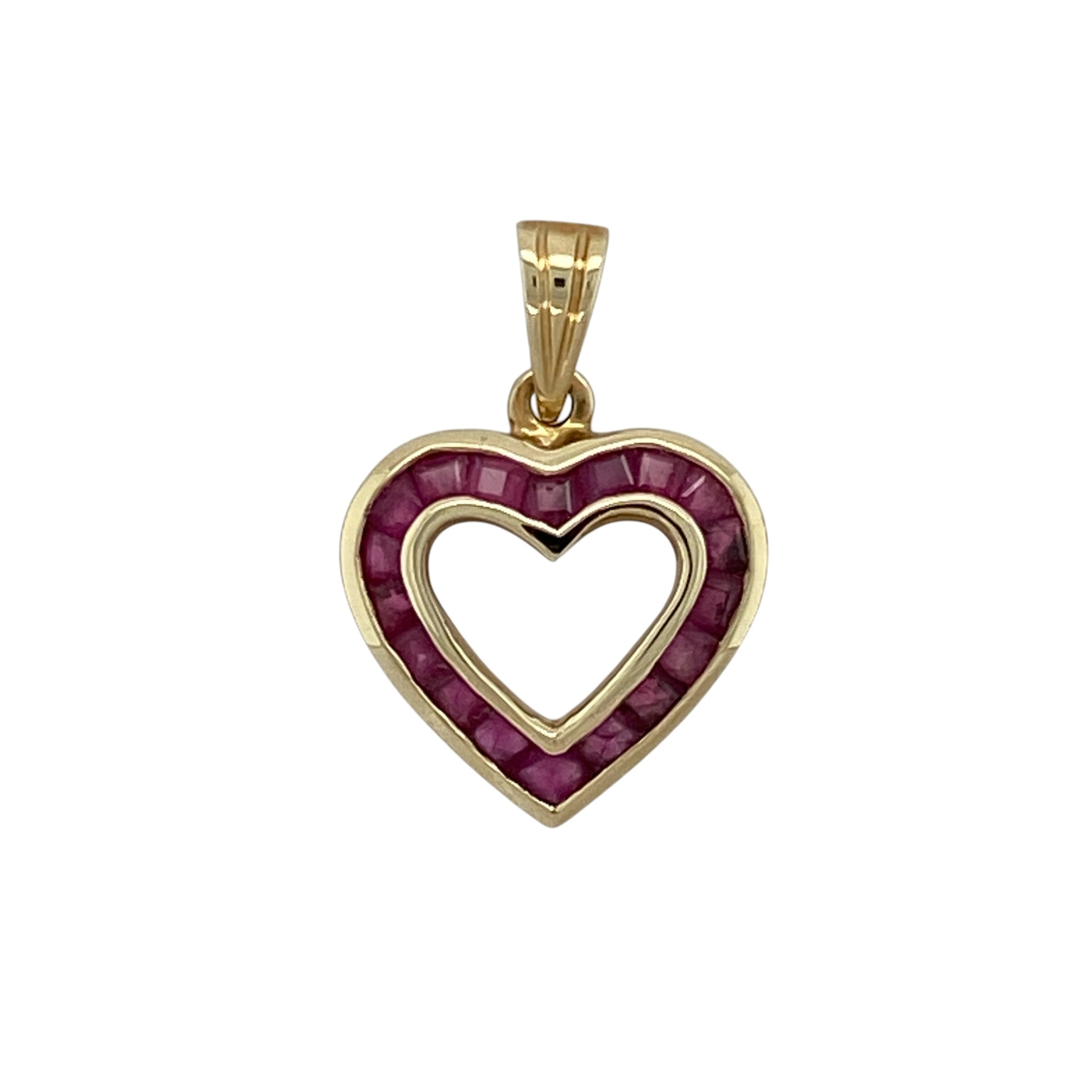 9ct Gold & Ruby Set Open Heart Pendant