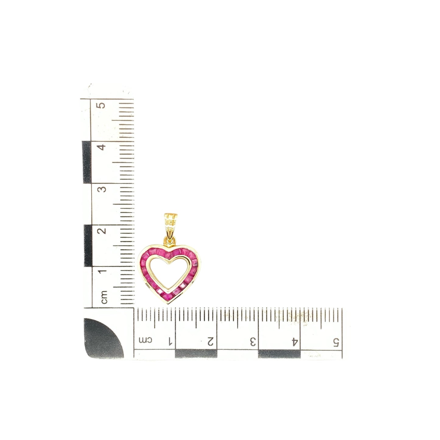 9ct Gold & Ruby Set Open Heart Pendant