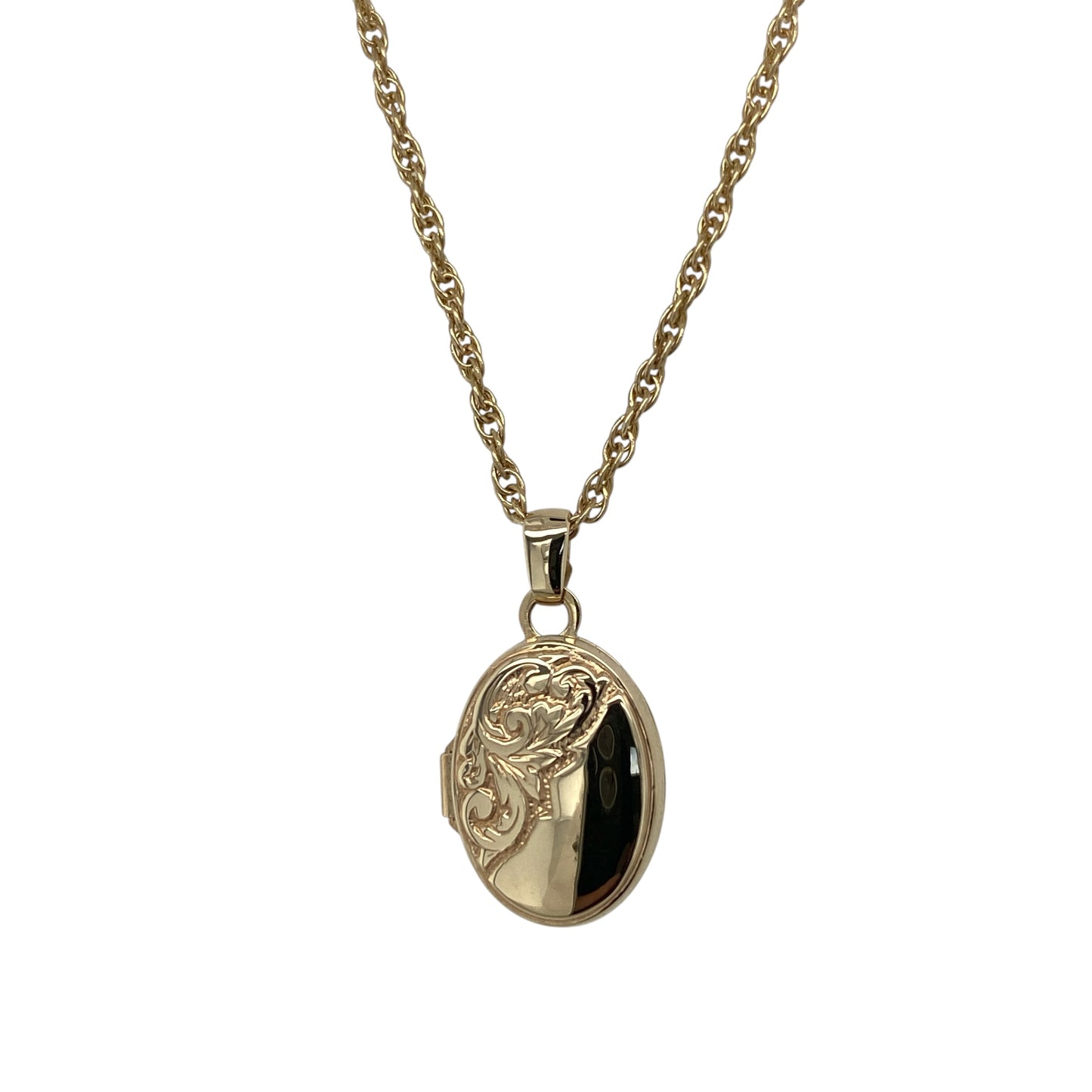 9ct Gold Patterned Small Oval Locket 16" Necklace