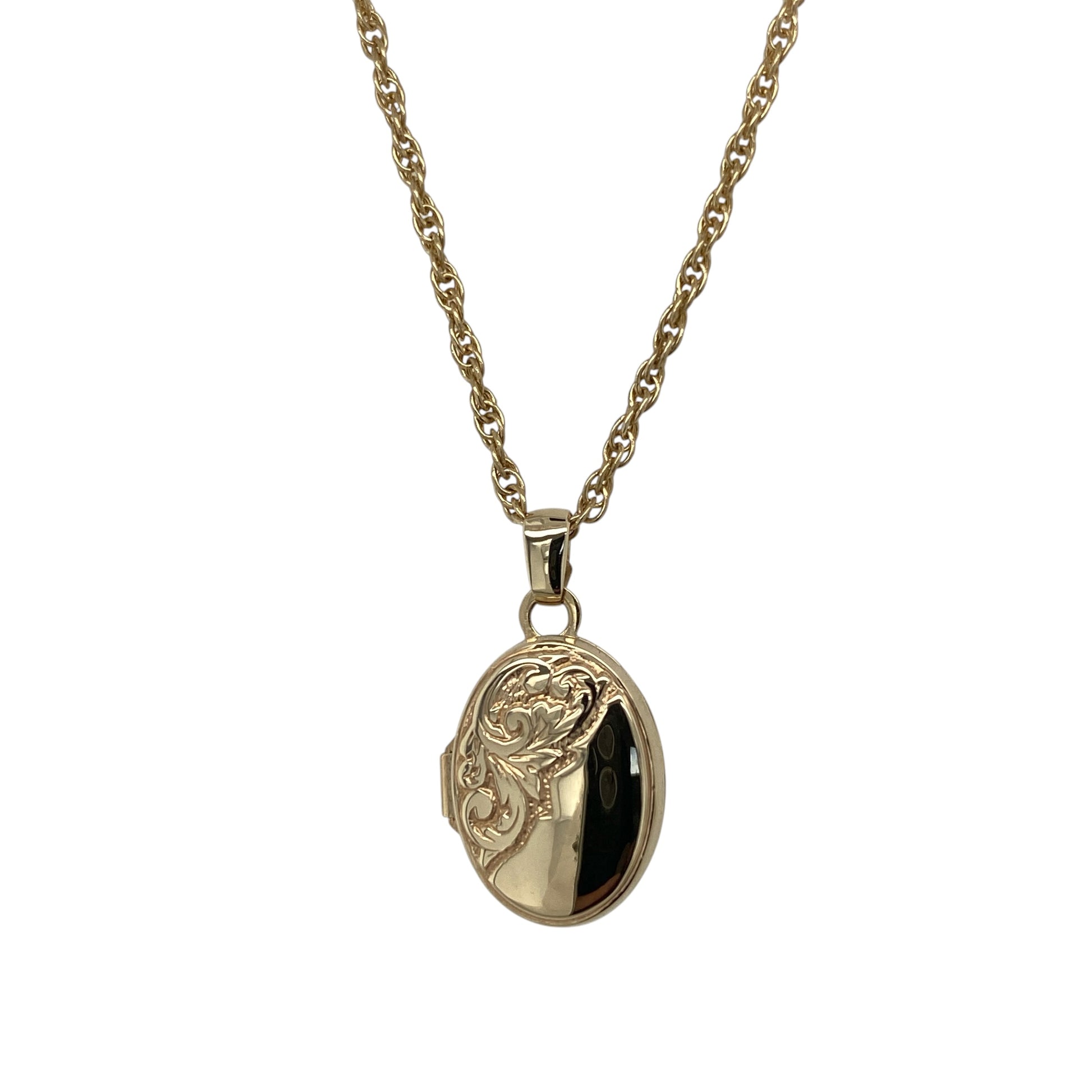9ct Gold Patterned Small Oval Locket 16" Necklace