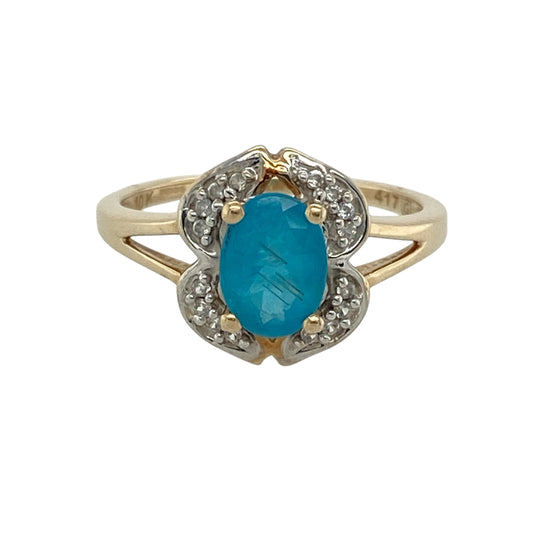 9ct Gold Blue Stone & Cubic Zirconia Ring