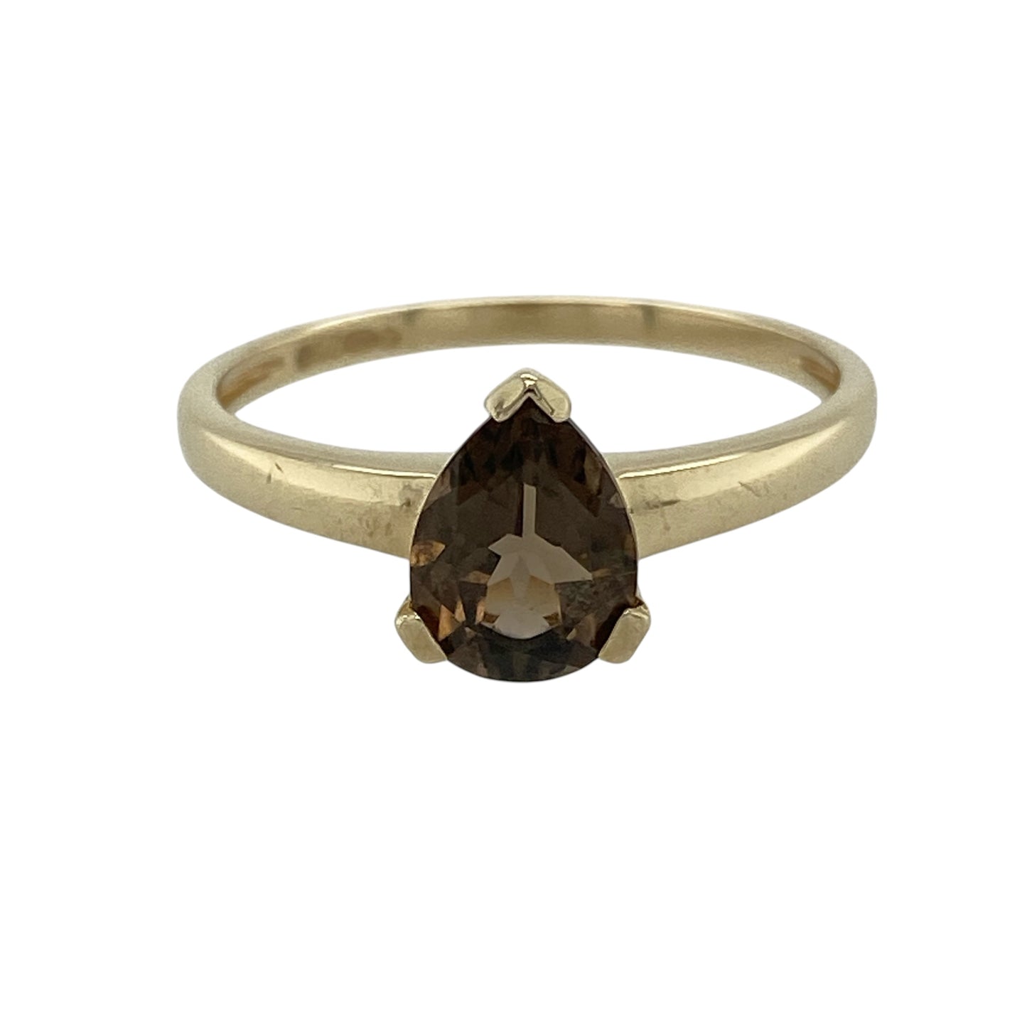 9ct Gold & Smoky Quartz Teardrop Solitaire Ring
