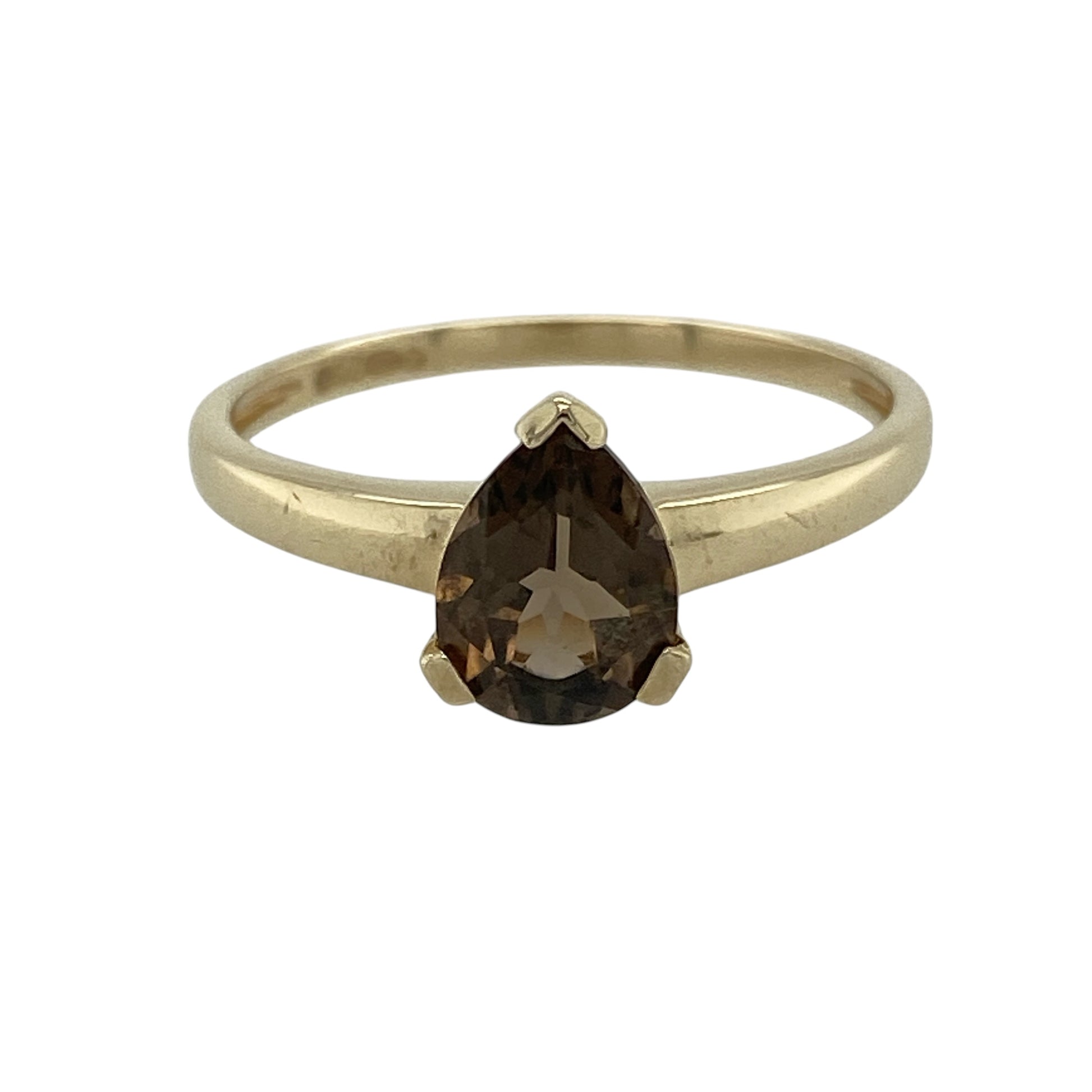 9ct Gold & Smoky Quartz Teardrop Solitaire Ring