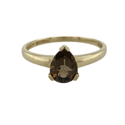 9ct Gold & Smoky Quartz Teardrop Solitaire Ring