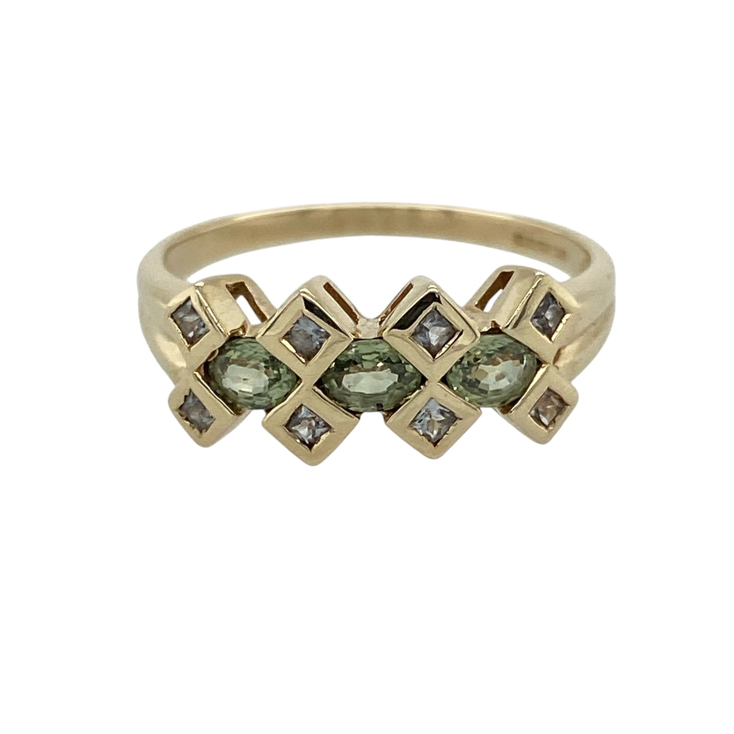 9ct Gold Peridot & Cubic Zirconia Band Cluster Ring