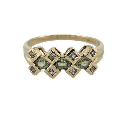 9ct Gold Peridot & Cubic Zirconia Band Cluster Ring
