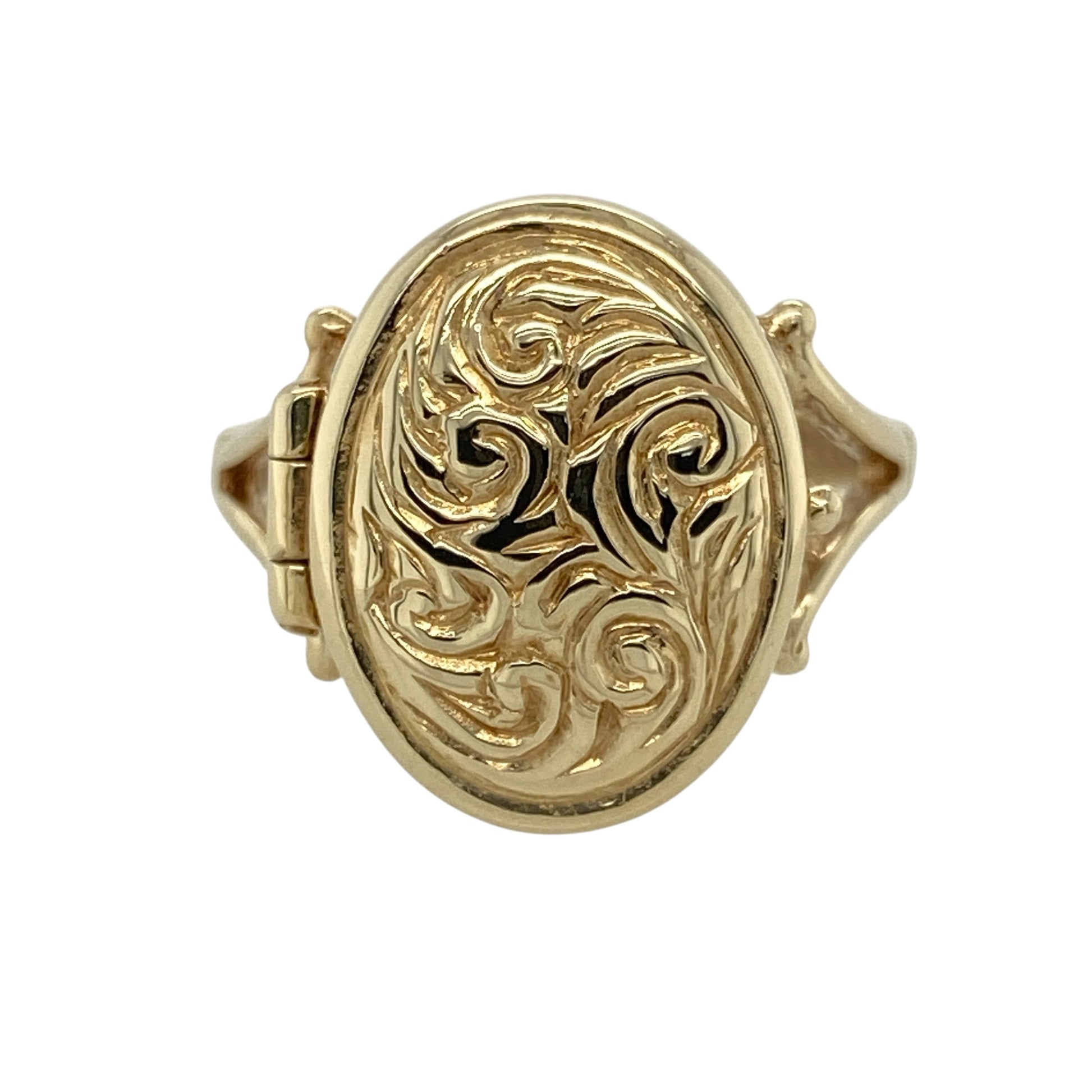 9ct Gold Patterned Oval Locket Ring