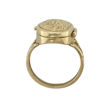 9ct Gold Patterned Oval Locket Ring