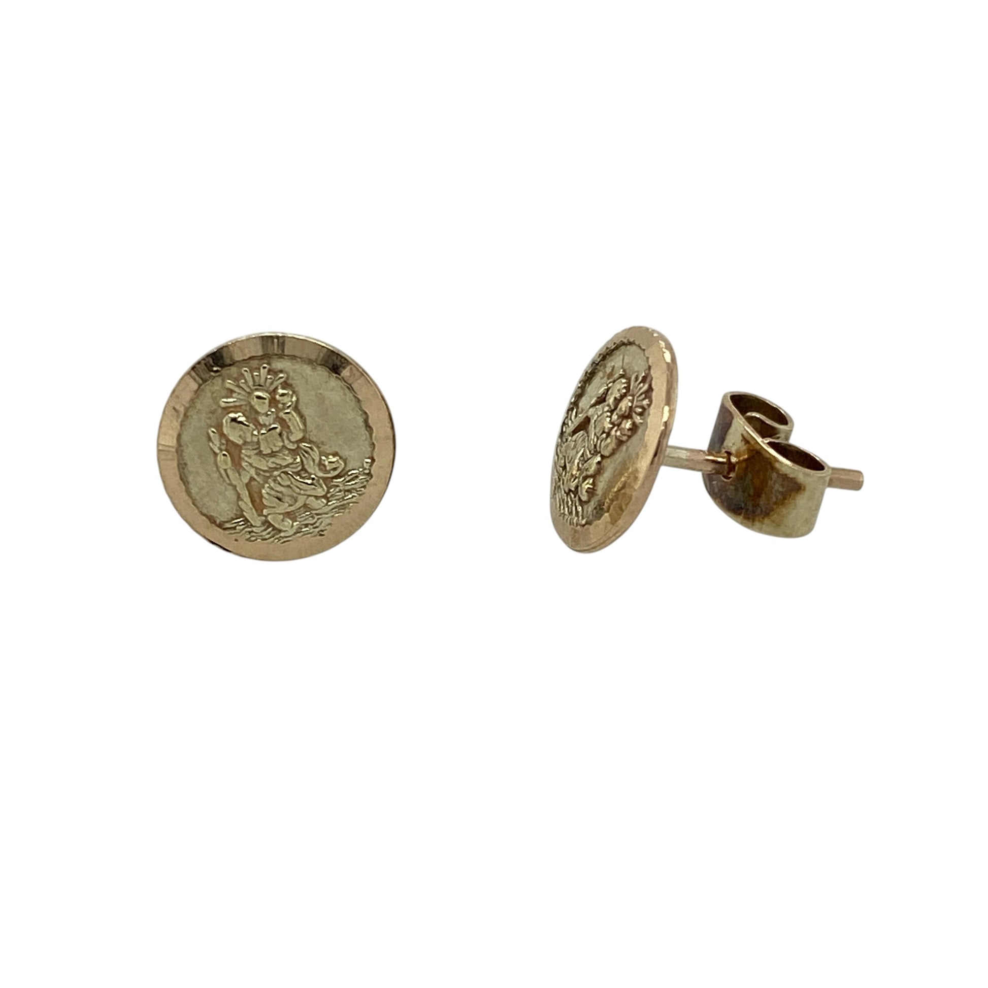 9ct Gold St Christopher Round Stud Earrings