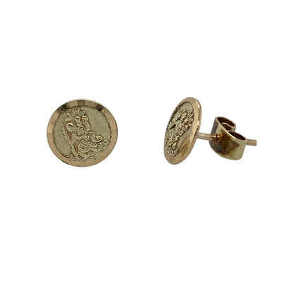 9ct Gold St Christopher Round Stud Earrings