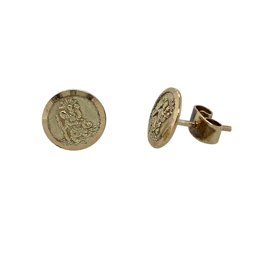 9ct Gold St Christopher Round Stud Earrings