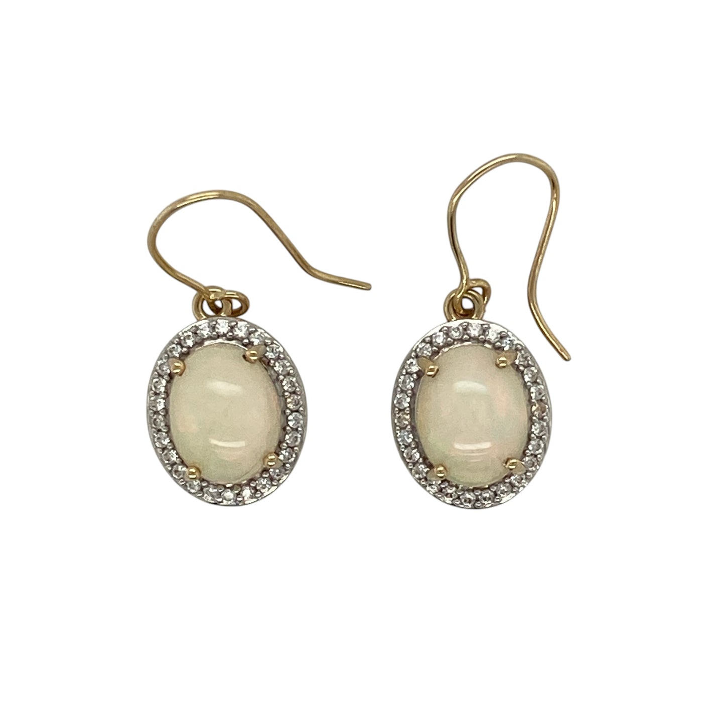 9ct Gold Opalique & Cubic Zirconia Cluster Drop Earrings
