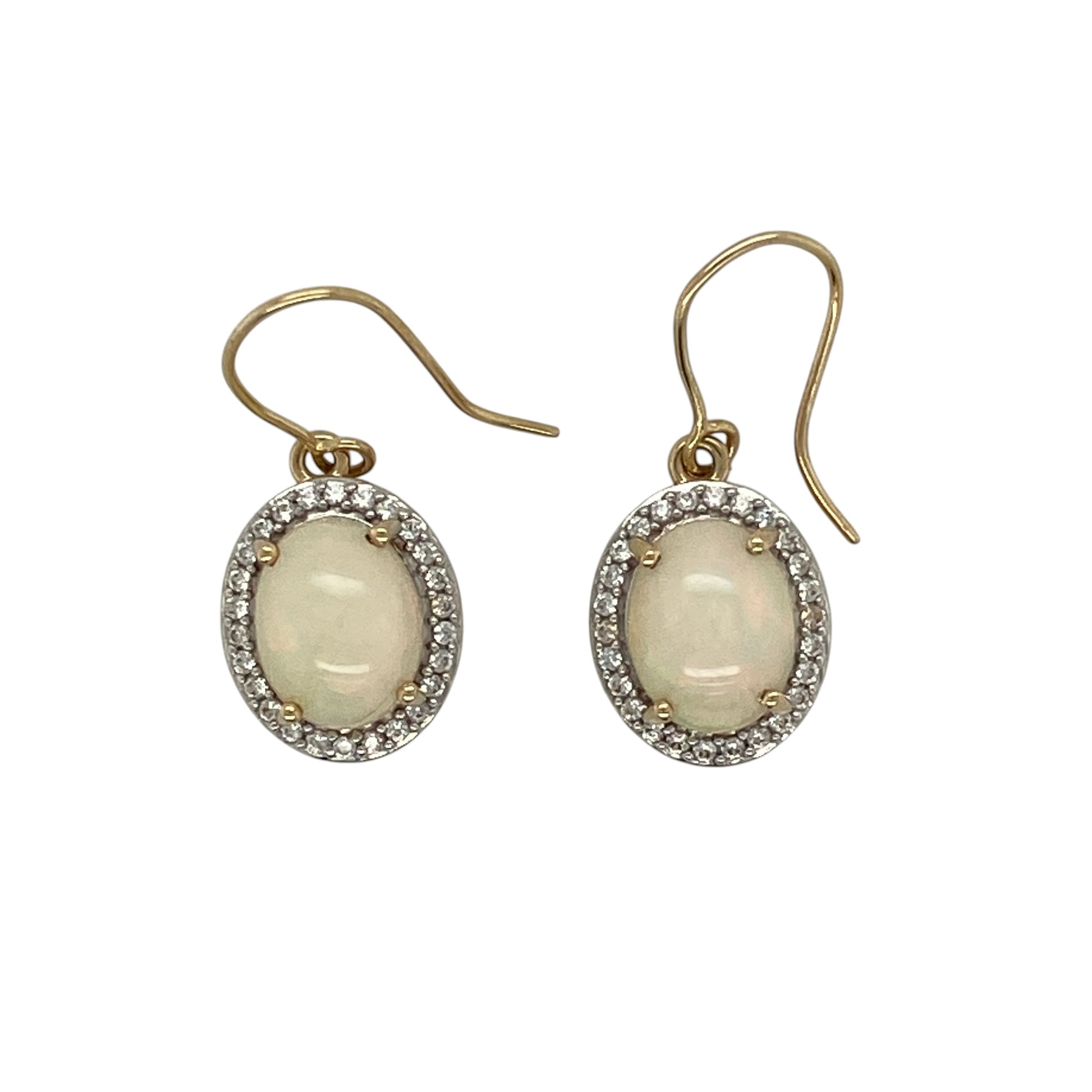 9ct Gold Opalique & Cubic Zirconia Cluster Drop Earrings
