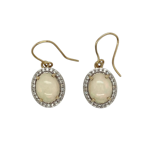 9ct Gold Opalique & Cubic Zirconia Cluster Drop Earrings