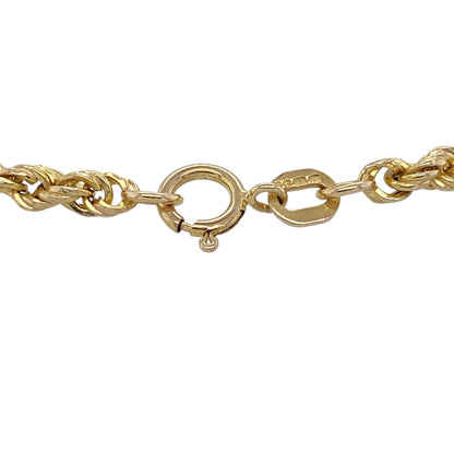 Add timeless style to your jewellery collection with this pre-owned 9ct yellow gold rope bracelet, featuring a classic twisted link design with versatile everyday appeal—perfect for layering, casual wear, or gifting.

Design: The bracelet features the traditional rope link pattern with intricately twisted links that create a textured and light-catching appearance. The links measure approximately 3mm wide for a refined yet stylish look.