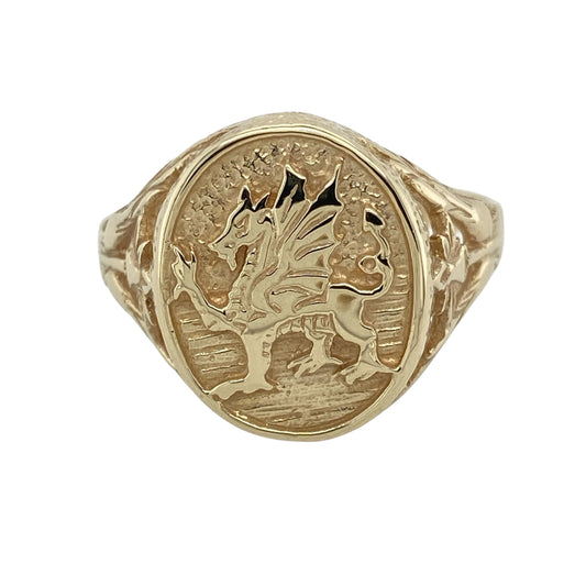 9ct Gold Welsh Dragon Oval Signet Ring