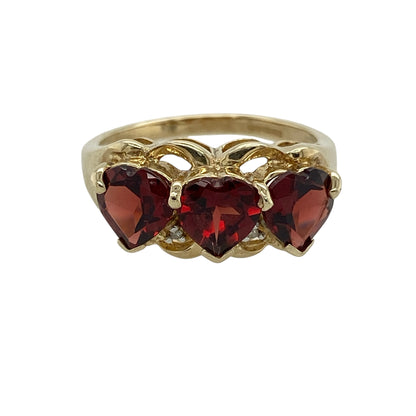 9ct Gold Diamond & Garnet Heart Band Ring