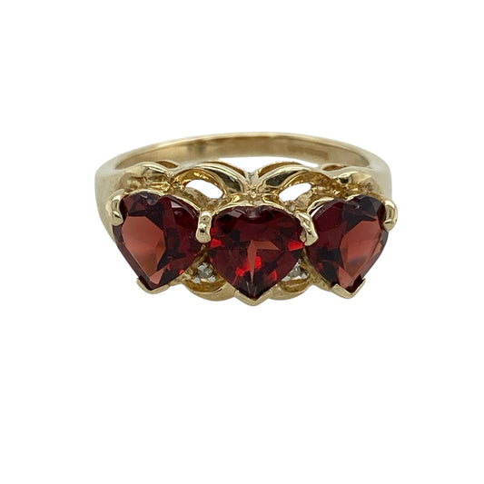 9ct Gold Diamond & Garnet Heart Band Ring