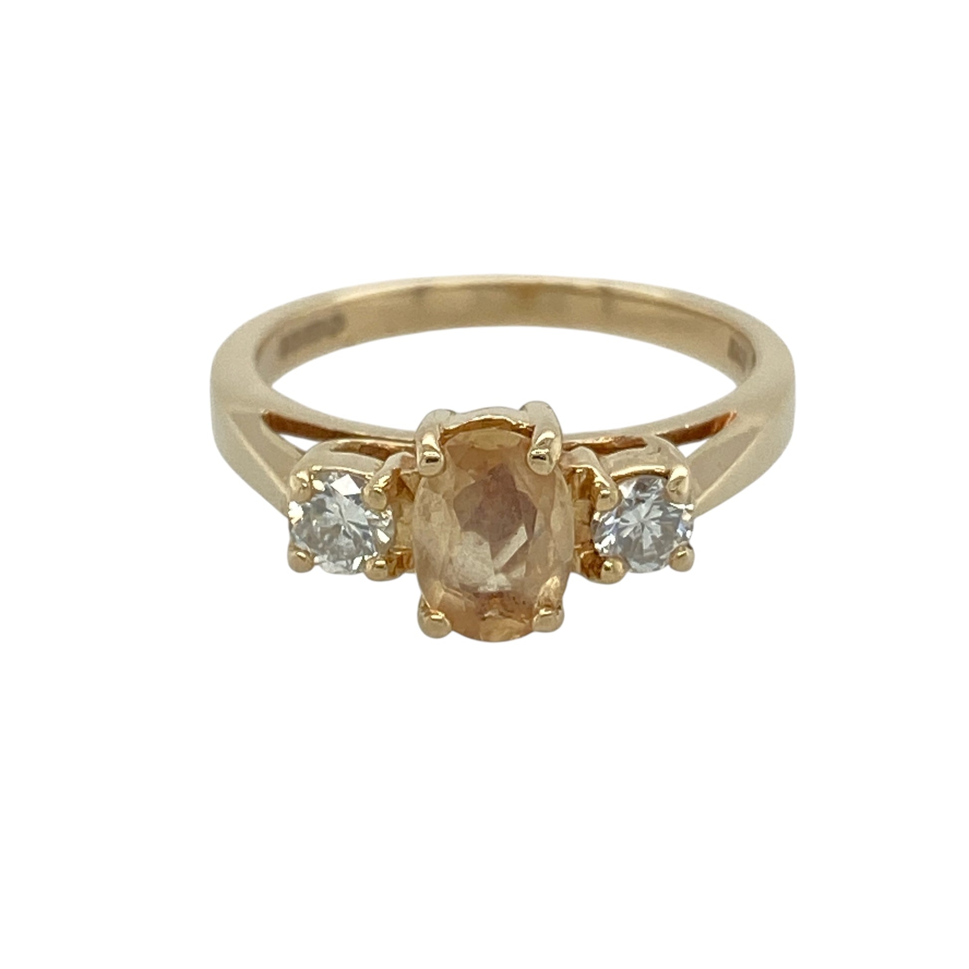 14ct Gold Diamond & Golden Brown Beryl Trilogy Ring