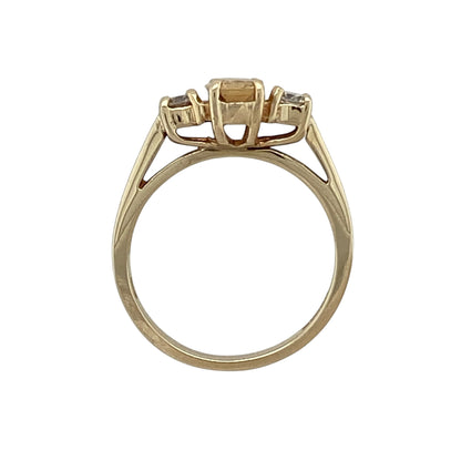 14ct Gold Diamond & Golden Brown Beryl Trilogy Ring